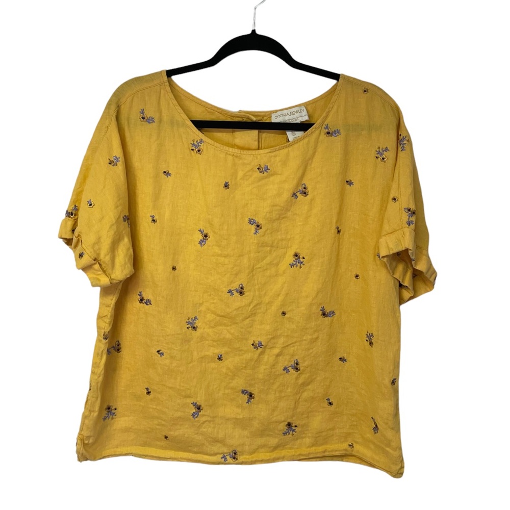 Cynthia Rowley Yellow Floral Embroidered Linen Blouse